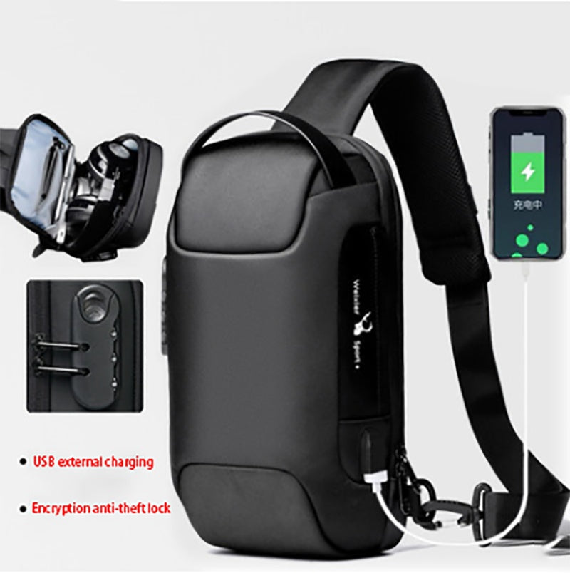 Bolso bandolera Oxford antirrobo impermeable con USB para hombre, bandolera multifunción corta de viaje, bandolera de pecho