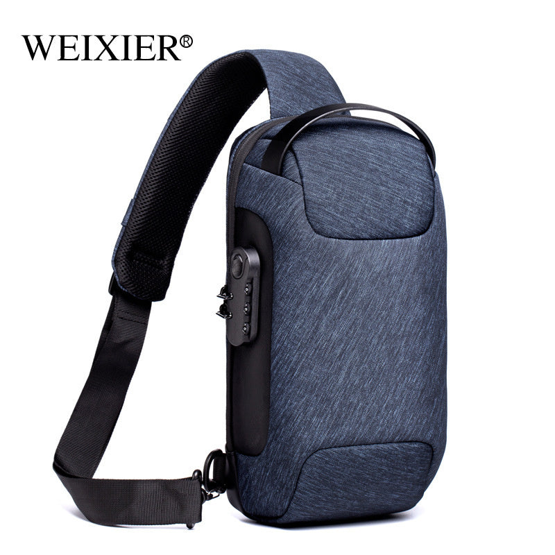 Bolso bandolera Oxford antirrobo impermeable con USB para hombre, bandolera multifunción corta de viaje, bandolera de pecho
