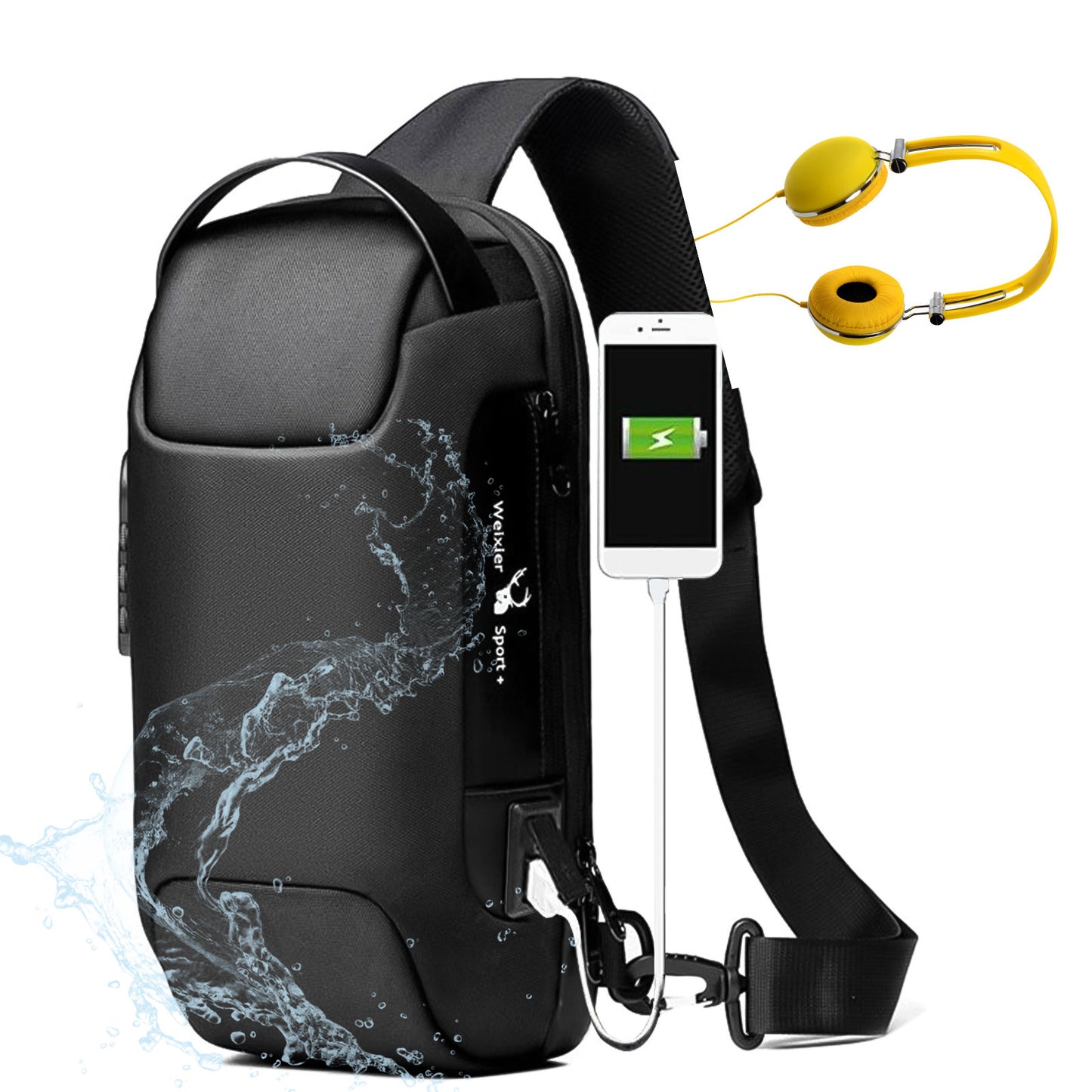 Bolso bandolera Oxford antirrobo impermeable con USB para hombre, bandolera multifunción corta de viaje, bandolera de pecho