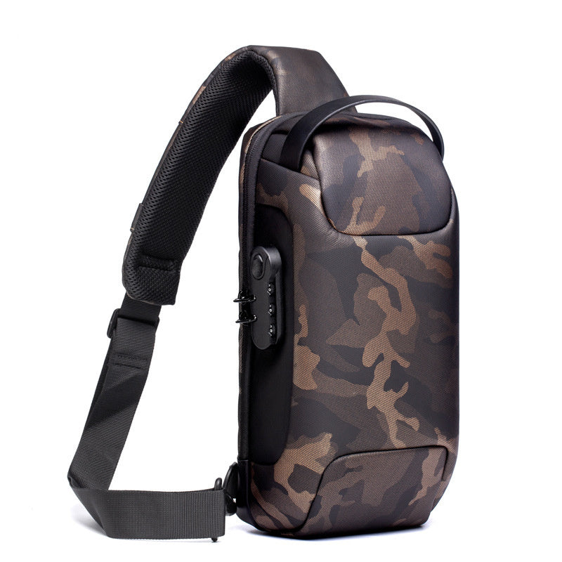 Bolso bandolera Oxford antirrobo impermeable con USB para hombre, bandolera multifunción corta de viaje, bandolera de pecho