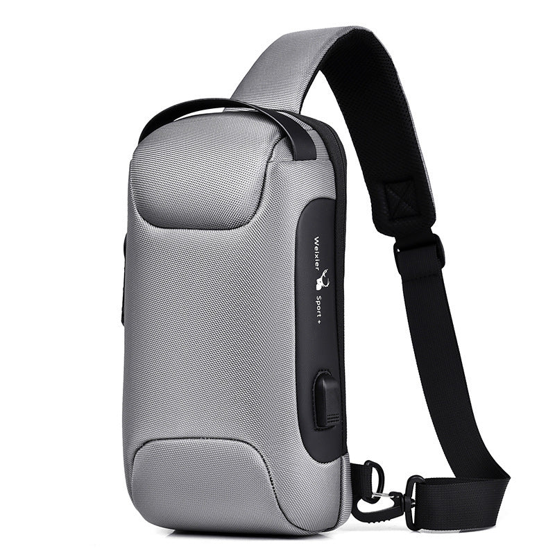 Bolso bandolera Oxford antirrobo impermeable con USB para hombre, bandolera multifunción corta de viaje, bandolera de pecho