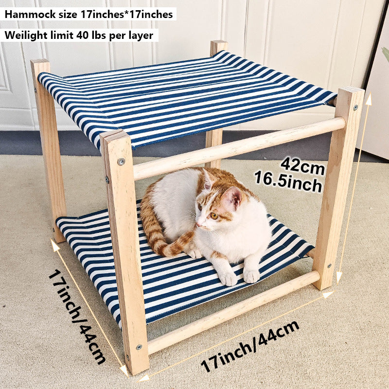Cama de campamento para mascotas de madera maciza, hamaca de doble capa para gatos, litera superior e inferior, extraíble y lavable