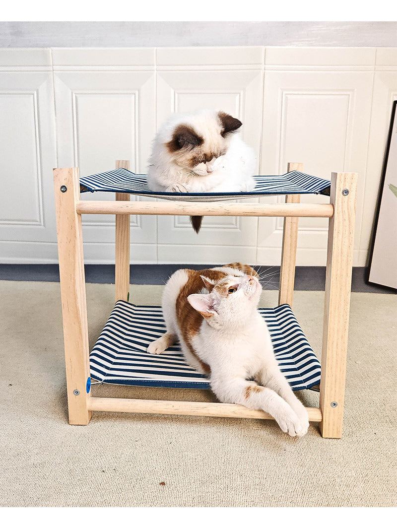 Cama de campamento para mascotas de madera maciza, hamaca de doble capa para gatos, litera superior e inferior, extraíble y lavable