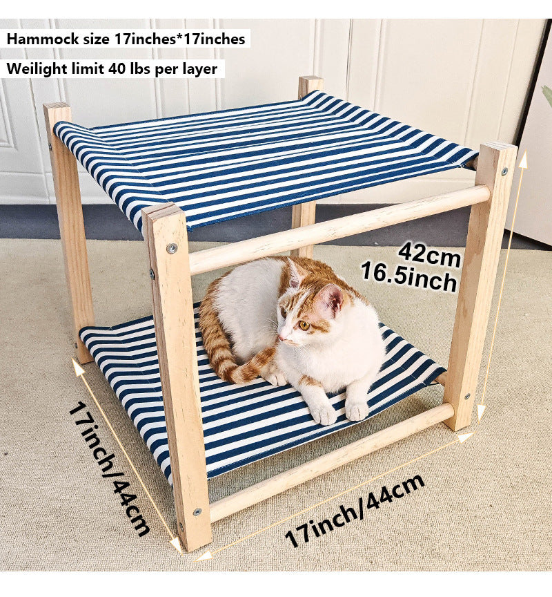 Cama de campamento para mascotas de madera maciza, hamaca de doble capa para gatos, litera superior e inferior, extraíble y lavable