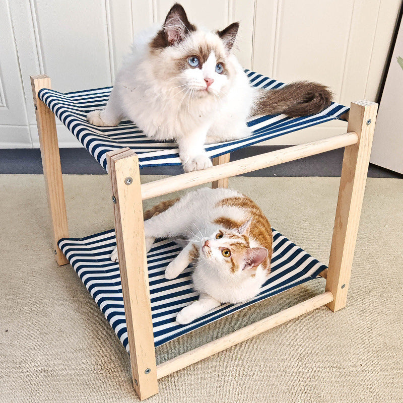 Cama de campamento para mascotas de madera maciza, hamaca de doble capa para gatos, litera superior e inferior, extraíble y lavable