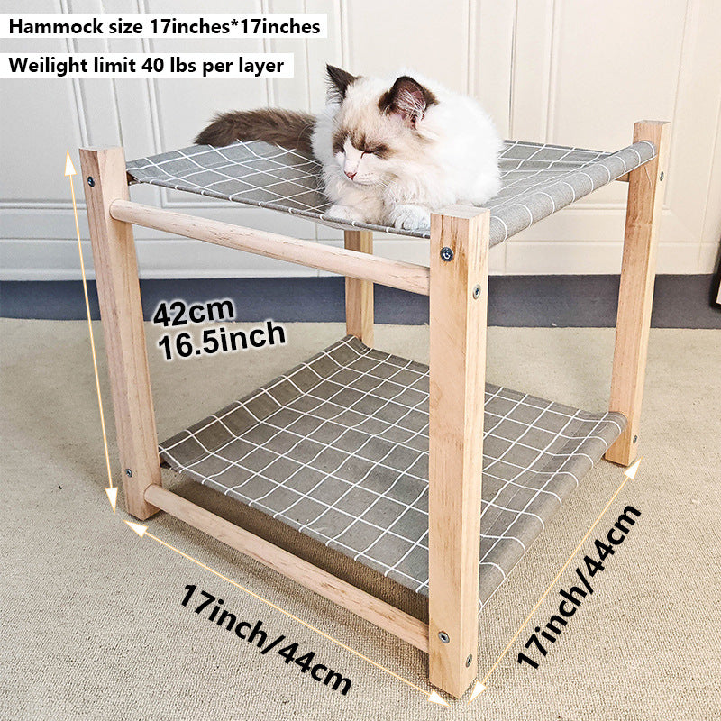 Cama de campamento para mascotas de madera maciza, hamaca de doble capa para gatos, litera superior e inferior, extraíble y lavable