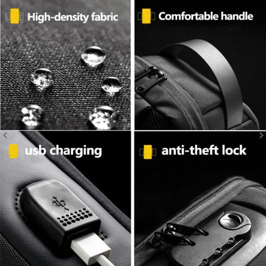 Bolso bandolera Oxford antirrobo impermeable con USB para hombre, bandolera multifunción corta de viaje, bandolera de pecho