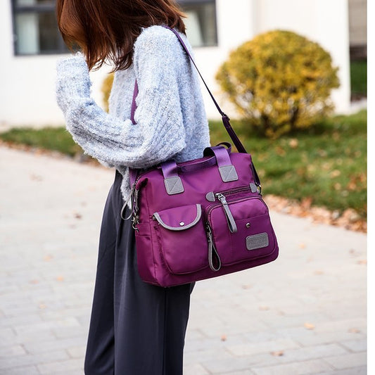 Bolso de hombro multibolsillos de gran capacidad para mujer, de nailon, impermeable, informal, tipo mensajero, para desplazamientos diarios.