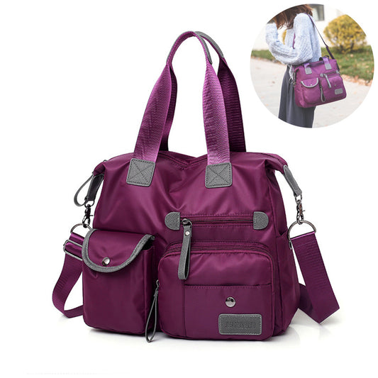 Bolso de hombro multibolsillos de gran capacidad para mujer, de nailon, impermeable, informal, tipo mensajero, para desplazamientos diarios.