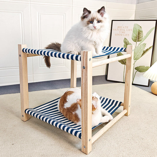 Cama de campamento para mascotas de madera maciza, hamaca de doble capa para gatos, litera superior e inferior, extraíble y lavable
