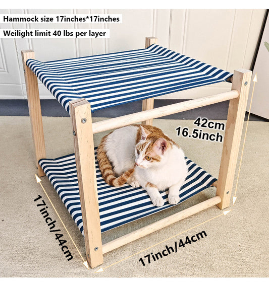 Cama de campamento para mascotas de madera maciza, hamaca de doble capa para gatos, litera superior e inferior, extraíble y lavable